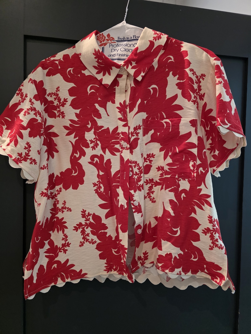 Red Floral Button-Front Short Set - Picture 3 of 7